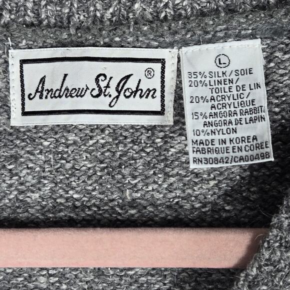 Andrew St. John Sweater Vest Women Large Gray V Neck Silk Linen Angora Blend VTG - Picture 6 of 9